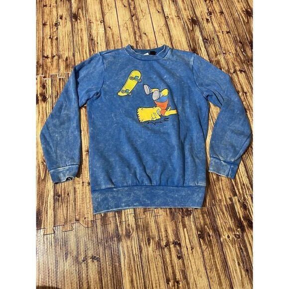 Mad Engine Simpsons Sweater Blue Bart Simpson Skateboard Faded - Picture 2 of 10